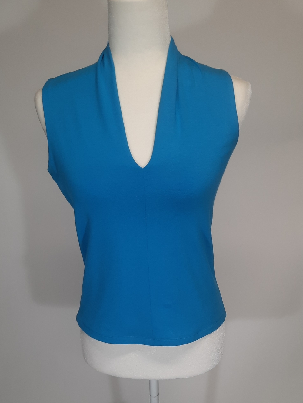 Talbots Cyan Blue V-Neck Sleeveless Jersey Top, Size Petite P